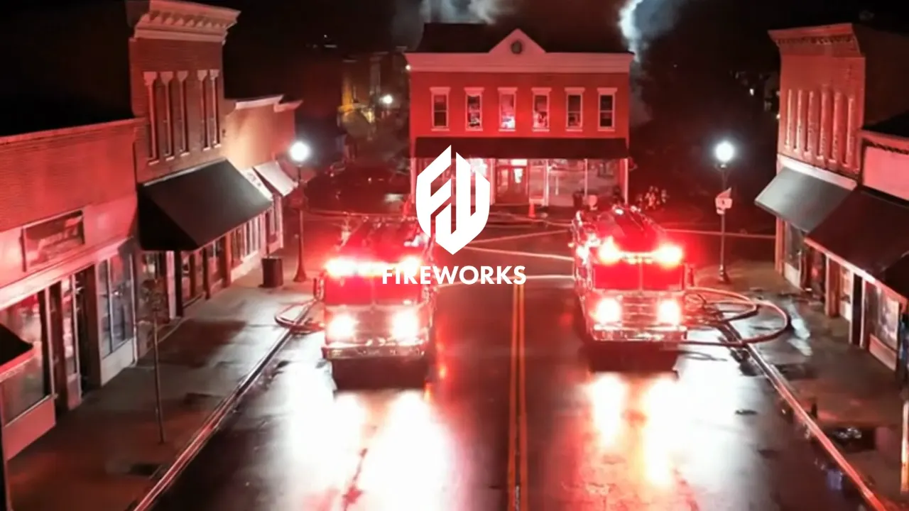 Fire engines on scene at night, Fireworks Incident Command video